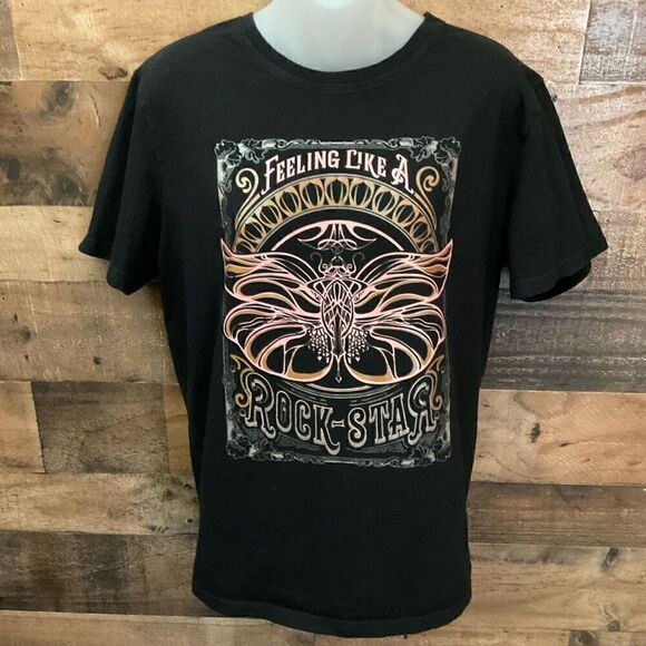 SHEIN Tee Shirt Graphic Feeling Like A Rockstar Black Butterfly Print Medium - Picture 11 of 11